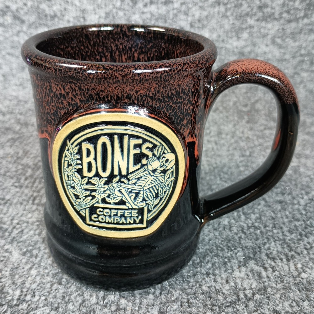 Deneen Pottery Bones Coffee Company Mug Black Brown Drip Glaze Stoneware 2017
